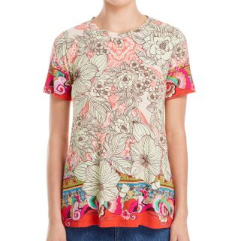 Johnny Was Size Medium Multicolor Floral Short Sleeve Top T-shirt